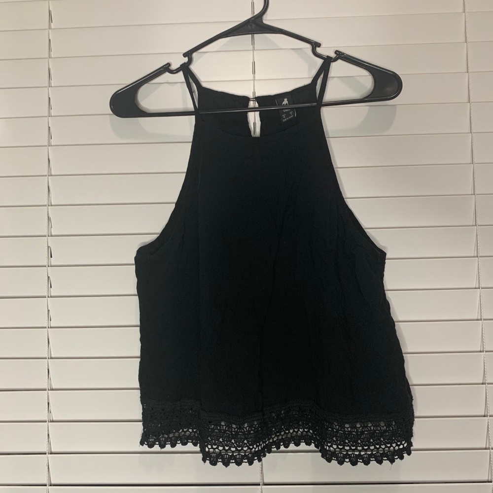 High neck black crop top, worn once
